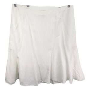 Catherines Plus Size 26W 28W Midi Skirt 3X White Linen A-Line Flared Elastic 641